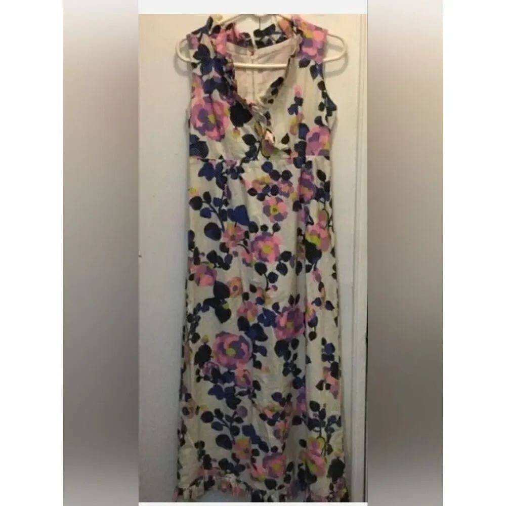Vintage floral sun prairie dress maxi ruffles S/M